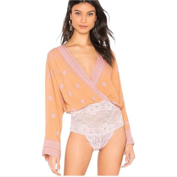 Free People Tops - Free People On Board Bodysuit long sleeve boho flowy with lace size S